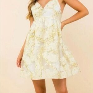 THML Gold and Cream Mini Sun Dress